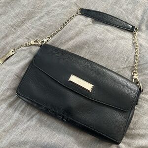 DKNY Black Real Leather Chain Shoulder Bag
